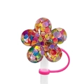 Flower straw cover with colorful sequins and pink silicone ring for 10mm straws - Five-Petal Sequin Flower