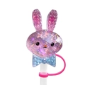 Sparkly purple rabbit straw topper with glitter sequins and pink silicone ring connector - Pink-Blue Cartoon Rabbit