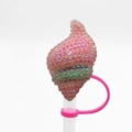 Pink rhinestone ice cream straw topper with silicone dust plug for 10mm straws - Iridescent Rhinestone Shell
