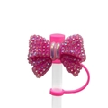 Sparkly rose pink bow straw topper with aurora rhinestones for 10mm tumbler straws - Pink Bowknot with Rhinestones