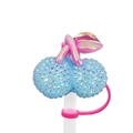 Blue sequin cherry straw cover cap for Stanley cups with pink silicone ring seal - Blue Iridescent Cherry