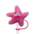 Pink starfish straw topper with sequins and iridescent bow for 10mm tumbler straws - Pink Glitter Starfish