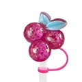 Pink cherry resin straw cover with sequins for Stanley cups, 10mm dust protector - Pink Star Glitter Cherry