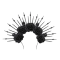 Gothic haarband met zwarte rozen, schedels en stralende spikes voor Halloween cosplay - Eén maat / Zwarte schedel rits tie hoofdband (HAY23102V2)