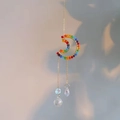 Rainbow crystal moon suncatcher with colorful beads and hanging prisms on a neutral wall - Moon Style (KA4) / 45cm