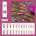 Macro view of Z742 pink ballet press-on nails with sparkling rhinestones and dollar sign - Z742 Pearl Rhinestone