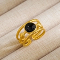 Gold Round Ring - Black