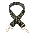 Detail of adjustable black and green woven bag strap with golden metal clasps - A18 Black Bean Green