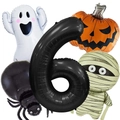 Halloween foil balloon set featuring ghost, pumpkin, mummy and spider decorations - Halloween Number 6 Set