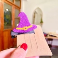 Fermaglio per capelli a forma di cappello da strega in feltro viola per Halloween - Fermaglio Cappello da Strega Viola