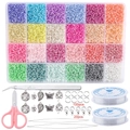 24-color glass seed bead kit with jewelry making tools and alloy charms in a storage box - 24 Grids Macaron Set 2