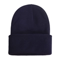 Detail of navy blue knitted beanie showing high-quality ribbed texture and classic cuff - Navy Blue