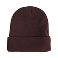 Detailed close-up of dark burgundy knitted beanie showing premium textured ribbing pattern - Coffee