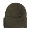 Detailed view of dark olive green knit beanie with folded cuff and tight stitch pattern - Army Green