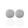Detailed view of silver spherical stud earrings with micro-bead textured metal surface - Earrings / Silver