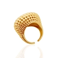 Macro detail of gold-plated adjustable ring featuring heavy beaded bubble texture - Open Ring / Gold