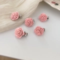 Set of 5 light pink camellia flower hair clips with matte resin finish for women - Rose Flower Duckbill Clip (Set of 5) / Light Pink