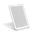 Foldable LED travel makeup mirror with adjustable three-color lights and white stand - White