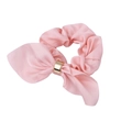 Pink satin rabbit ear hair scrunchie with a stylish golden metal ring buckle decoration - Light Pink