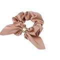 Elegant rose gold satin hair scrunchie with cute bunny ears and a gold metal ring - Gold