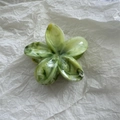Detailed top view of a marble texture flower hair claw clip with green and white patterns - Green