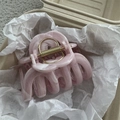 Detail of pink marble pattern hair claw clip with gold spring in eco-friendly packaging - Pink Ink Wash Effect