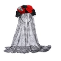 Cerchietto per Halloween con teschio, rose e velo di pizzo a ragnatela su sfondo bianco - Rosa Rossa e Nera Teschio