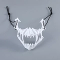 Close-up of white skeletal tiger mask with sharp fangs and elastic straps for cosplay - Nue White