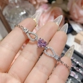 Elegant 18K gold plated bracelet with pink heart gemstone and drop-shaped zircon accents - Pink Zirconia Heart Style (0022)