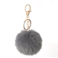 Dark grey faux rabbit fur pompom keychain with golden metal clasp and ring - Elastic Band (No Hardware) / Dark Gray