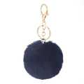 Navy blue faux rabbit fur pompom keychain with golden metal clasp for handbags - Light Gold Figure 8 Chain Lobster Clasp / Navy Blue