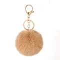 Fluffy light brown faux rabbit fur ball keychain with gold-tone metal lobster clasp - Light Gold Figure 8 Chain Lobster Clasp / Camel