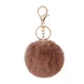 Dark brown faux rabbit fur ball keychain with elegant gold metal clasp on white background - Elastic Band (No Hardware) / Dark Camel