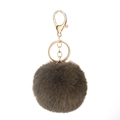 Faux rabbit fur ball keychain in dark green with a polished gold lobster clasp and ring - Elastic Band (No Hardware) / Army Green