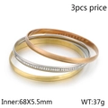 Detailed specs showing 5.5mm width and 68mm diameter for three-piece steel bangles - 3-Piece Gold Silver Rose Gold Combo Bangle Set (KB57874-LO)