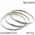 Silver 5.5mm stainless steel bangle set with rhinestones and 68mm inner diameter - 3-Piece Silver Rhinestone Bangle Set (KB103101-LO)