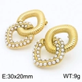 Orecchini a cerchio intrecciati placcati oro 18K con perle bianche, misura 30x20mm - Stile Perla a Doppio Anello Filettato (KE115474-SP)