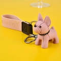 Cute pink French Bulldog keychain with matching leather strap for handbags - Gold Foil Stamping: Pink