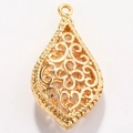 Detail showing intricate hollow filigree patterns on golden teardrop pendant accessories - Style 1-Hollow Water Drop