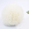 Fluffy white 8cm faux rabbit fur keychain for car keys and bags with soft plush texture - Beige