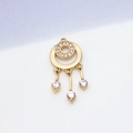 Macro view of gold-plated celestial pendant with cubic zirconia circles and triple tassels - Style 03# Triple Tassel Ring