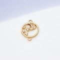 Detailed view of a gold circular charm with wavy zircon inlays and double connector rings - Style 05# Wave Circle