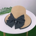Chapeau de paille avec grand nœud noir et bordure assortie pour les sorties de plage - Réglable M (56-58cm) / Khaki