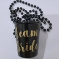 Glossy black Team Bride party shot glass with matching bead chain necklace - Black Team Bride