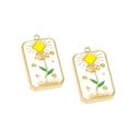 Detail of gold-plated rectangular tarot-style rose pendants with embossed Lovers engraving - White