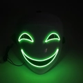 Detail of white LED smile mask featuring sharp green electroluminescent wire in the dark - Smiling Style (Green Light)
