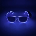 Detail view of purple and blue EL wire lighting on transparent LED glowing party glasses - Wireless Style / Purple
