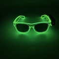Detail of neon green LED glowing glasses with black frame and external battery pack - Wireless Style / Fluorescent Green