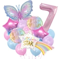 Detail of butterfly birthday balloon set with pink purple latex and star foil balloons - Number 7 Set