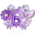 Set palloncini viola con farfalla e girasole numero 6 per decorazioni di compleanno - Set Farfalla Viola da Sogno - Numero 6